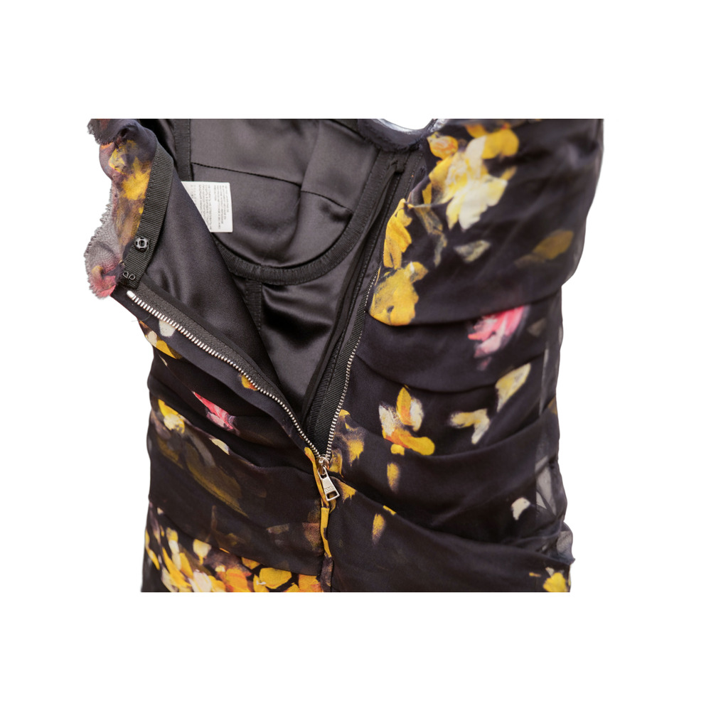 Dolce & Gabbana Black Yellow Floral Ruched Silk Chiffon Evening Gown (IT38/US 2) - Picture 8 of 12